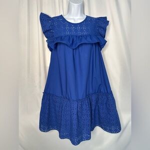 Who What Wear Blue Eyelet Women's Dress (820)